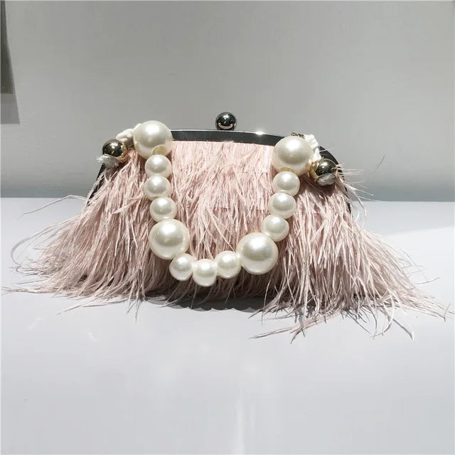 Feather Evening Crossbody Bag Pearl Handbags Luxurious Weddings