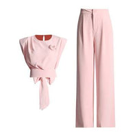 Sleeveless bow top+high waisted straight leg pants set Women's Sets Luxurious Weddings