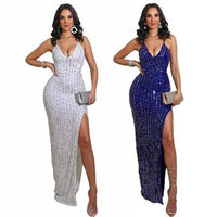 Backless Strap Slit Sequins Nightclub Party Dress Luxurious Weddings