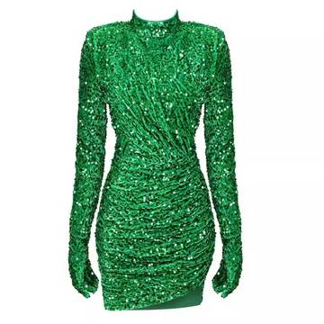 Green sequin velvet sleeve dress Luxurious Weddings