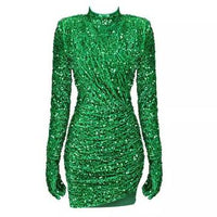 Green sequin velvet sleeve dress