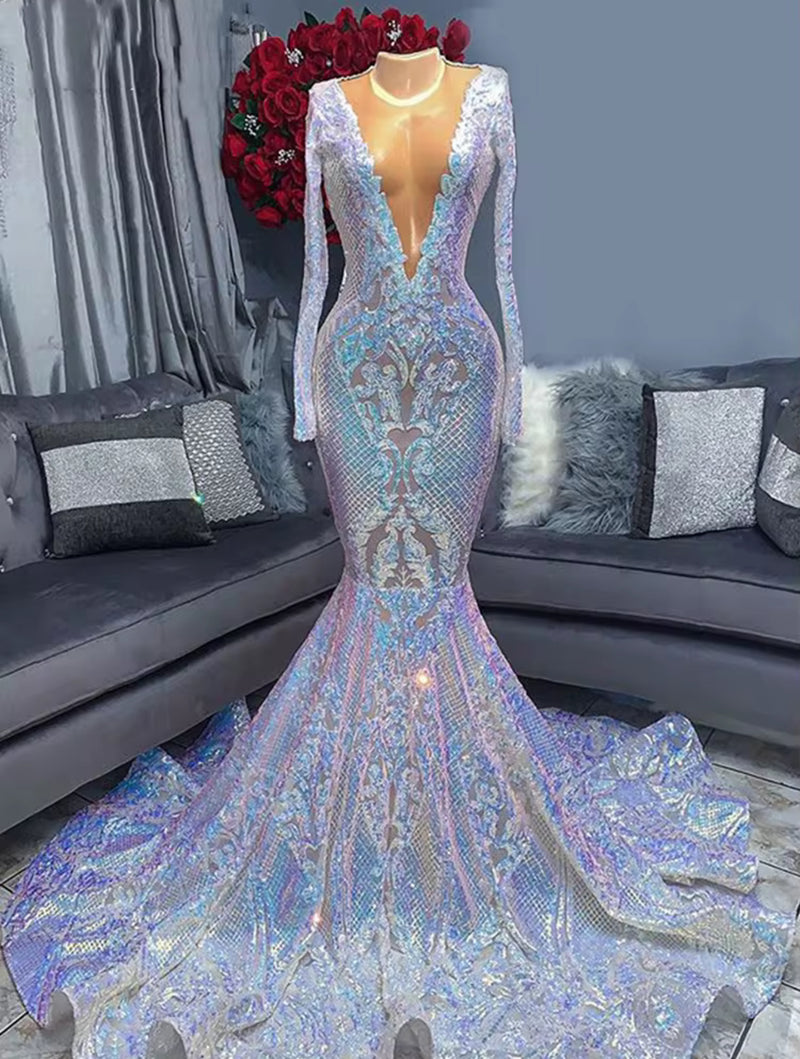 Halo Mermaid Long Sleeve Gown Mermaid gown Luxurious Weddings