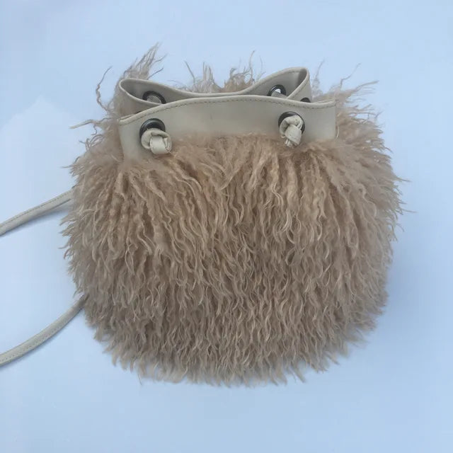 Long Fur Wool Bucket Bag Handbags Luxurious Weddings