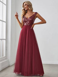 Off Shoulder Tulle & Sequin Sleeveless Evening Dress Luxurious Weddings