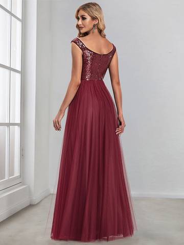 Off Shoulder Tulle & Sequin Sleeveless Evening Dress Luxurious Weddings