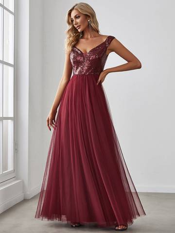 Off Shoulder Tulle & Sequin Sleeveless Evening Dress Luxurious Weddings