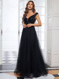 Off Shoulder Tulle & Sequin Sleeveless Evening Dress Luxurious Weddings