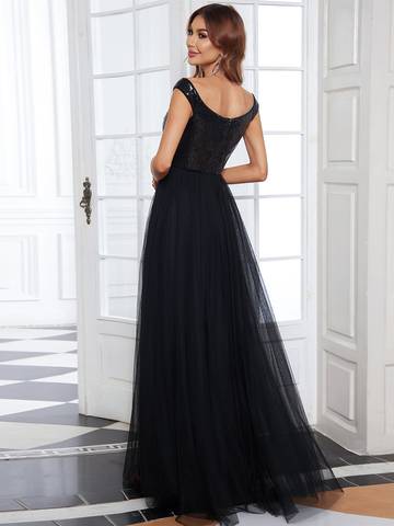 Off Shoulder Tulle & Sequin Sleeveless Evening Dress Luxurious Weddings