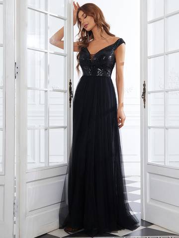 Off Shoulder Tulle & Sequin Sleeveless Evening Dress Luxurious Weddings