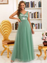 Off Shoulder Tulle & Sequin Sleeveless Evening Dress Luxurious Weddings