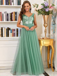 Off Shoulder Tulle & Sequin Sleeveless Evening Dress Luxurious Weddings