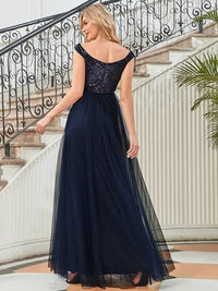 Off Shoulder Tulle & Sequin Sleeveless Evening Dress Luxurious Weddings