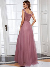 Off Shoulder Tulle & Sequin Sleeveless Evening Dress Luxurious Weddings