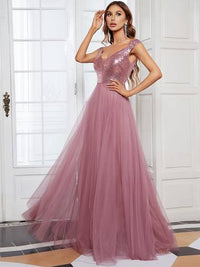 Off Shoulder Tulle & Sequin Sleeveless Evening Dress Luxurious Weddings