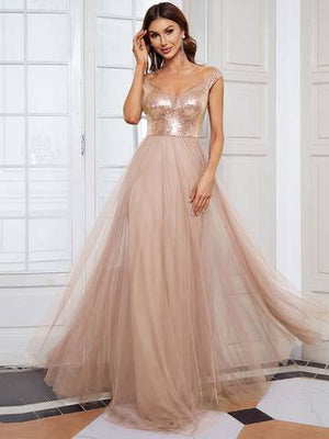 Off Shoulder Tulle & Sequin Sleeveless Evening Dress Luxurious Weddings