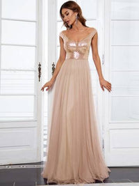 Off Shoulder Tulle & Sequin Sleeveless Evening Dress Luxurious Weddings