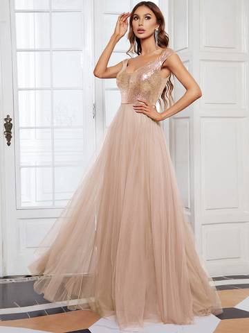 Off Shoulder Tulle & Sequin Sleeveless Evening Dress Luxurious Weddings