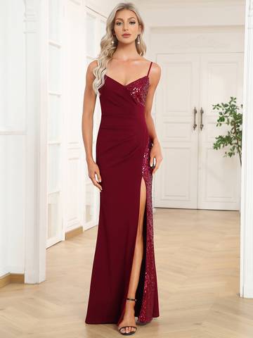 Deep V Neck Spaghetti Straps Split A Line Evening Dresses Luxurious Weddings