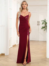 Deep V Neck Spaghetti Straps Split A Line Evening Dresses Evening Dress Luxurious Weddings Bridesmaid Dresses, Evening Dresses, Cocktail Dresses, Maxi Dresses, Summer Dresses, Dinner Dress, Special Occasion Dress, Custom Dress, Made-to-Order Dresses, Wedd