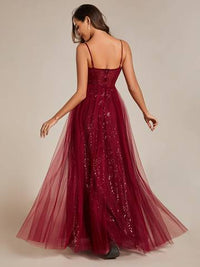 Exquisite   Empire Waist Sequin Shiny A-Line Floor Length Sweetheart Neckline Spaghetti Straps Evening Dress