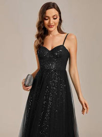 Exquisite   Empire Waist Sequin Shiny A-Line Floor Length Sweetheart Neckline Spaghetti Straps Evening Dress