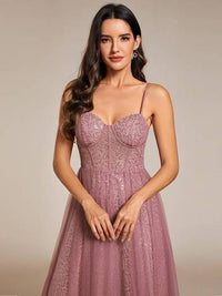 Exquisite   Empire Waist Sequin Shiny A-Line Floor Length Sweetheart Neckline Spaghetti Straps Evening Dress