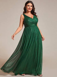 Plus Glittery Floor Length V-Neck Sleeveless Evening Dress