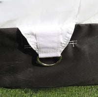 a black and white bag with a cross on it