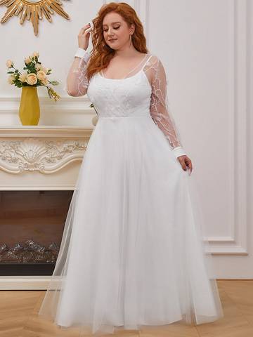 Simple Tulle Wedding Dress with Long Sleeves Luxurious Weddings