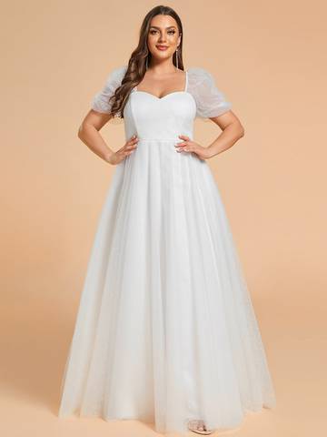 Plus Size Sweetheart Simple Wedding Dress with Puff Sleeves Luxurious Weddings