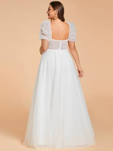 Plus Size Sweetheart Simple Wedding Dress with Puff Sleeves Luxurious Weddings