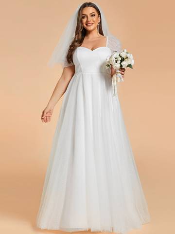 Plus Size Sweetheart Simple Wedding Dress with Puff Sleeves Luxurious Weddings