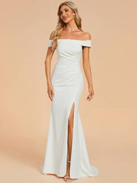 Maxi Long Side Split Wedding Dresses With Off Shoulder Luxurious Weddings