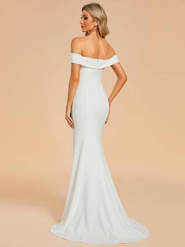 Maxi Long Side Split Wedding Dresses With Off Shoulder