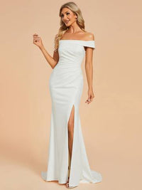 Maxi Long Side Split Wedding Dresses With Off Shoulder