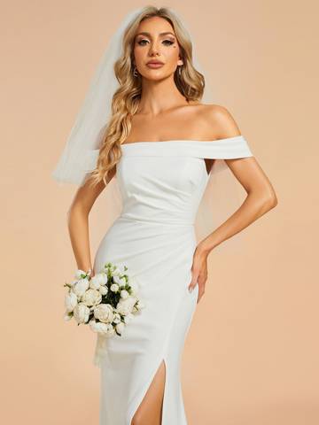 Maxi Long Side Split Wedding Dresses With Off Shoulder Luxurious Weddings