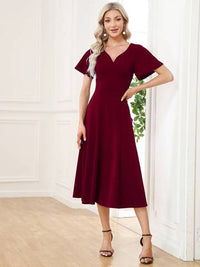 V Neck Ruffles Sleeves A Line Mother of the Bride Dresses