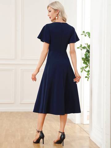V Neck Ruffles Sleeves A Line Mother of the Bride Dresses