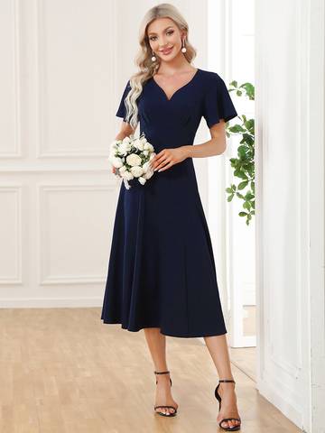 V Neck Ruffles Sleeves A Line Mother of the Bride Dresses Bridesmaid Dresses Luxurious Weddings