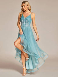 High Low Mesh Appliques Prom Dresses