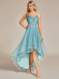 High Low Mesh Appliques Prom Dresses