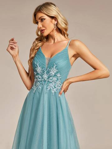 High Low Mesh Appliques Prom Dresses