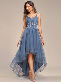 High Low Mesh Appliques Prom Dresses