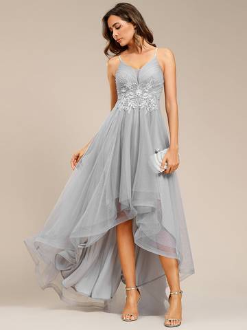 High Low Mesh Appliques Prom Dresses