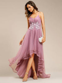 High Low Mesh Appliques Prom Dresses