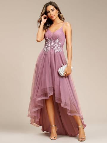 High Low Mesh Appliques Prom Dresses