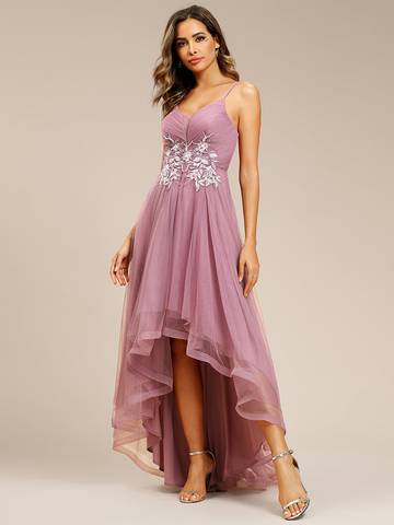 High Low Mesh Appliques Prom Dresses