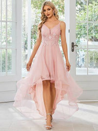 High Low Mesh Appliques Prom Dresses Luxurious Weddings