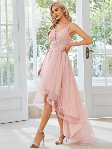 High Low Mesh Appliques Prom Dresses