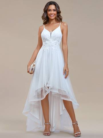 High Low Mesh Appliques Prom Dresses